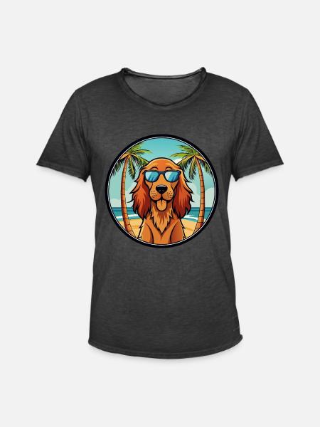 Irsk Setter Hund Race Tegneserie Solbriller Beach - Herre vintage T-shirt - vintage-sort