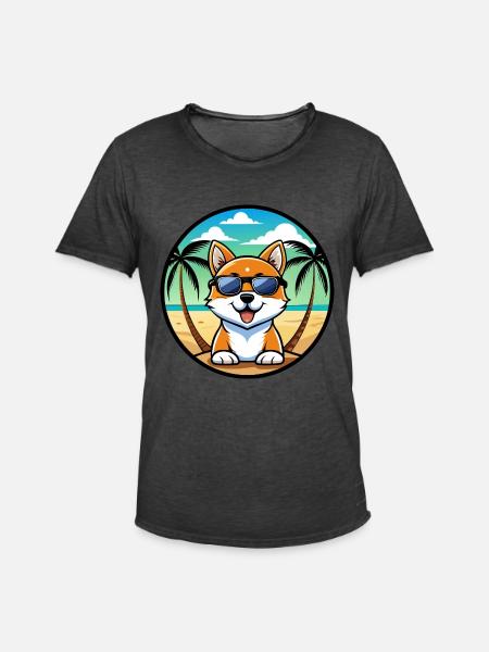 Hokkaido Hondenras Cartoon Zonnebril Strand - Mannen Vintage T-shirt - vintage zwart