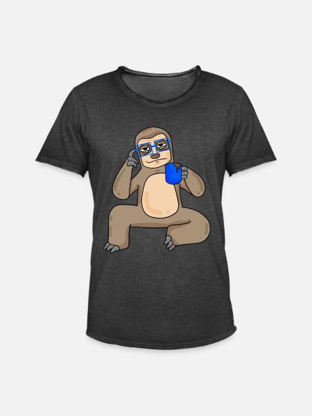 Sloth with glasses and coffee - Men's Vintage T-Shirt - washed black