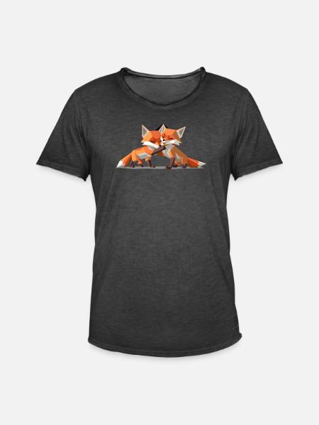 Renardeaux low-poly - T-shirt vintage Homme - noir vintage