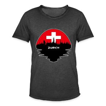 Zürich-Schweiz-Flaggen-Skyline-Schattenbild-Reise - Männer Vintage T-Shirt - Vintage Schwarz - Vorne