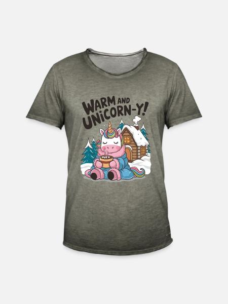 Warm And Unicorn-y! - Men's Vintage T-Shirt - vintage khaki