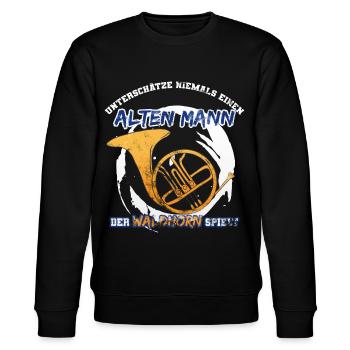 Waldhorn Geschenkidee - Stanley/Stella Unisex Bio-Sweatshirt CHANGER  - Schwarz - Vorne - Nik (191cm) & Marisol (170cm)