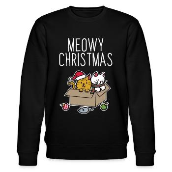 Verschmuste Weihnachtskatze Geschenk - Stanley/Stella Unisex Bio-Sweatshirt CHANGER  - Schwarz - Vorne - Nik (191cm) & Marisol (170cm)