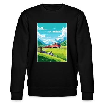 Glacier Express Schweiz Vintage Reiseplakat - Stanley/Stella Unisex Bio-Sweatshirt CHANGER  - Schwarz - Vorne - Nik (191cm) & Marisol (170cm)