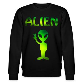 Grüner Alien Peace-Icon - Stanley/Stella Unisex Bio-Sweatshirt CHANGER  - Schwarz - Vorne - Nik (191cm) & Marisol (170cm)