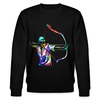 Zielsicherer Bogenschütze Turnier - Stanley/Stella Unisex Bio-Sweatshirt CHANGER  - Schwarz - Vorne - Nik (191cm) & Marisol (170cm)