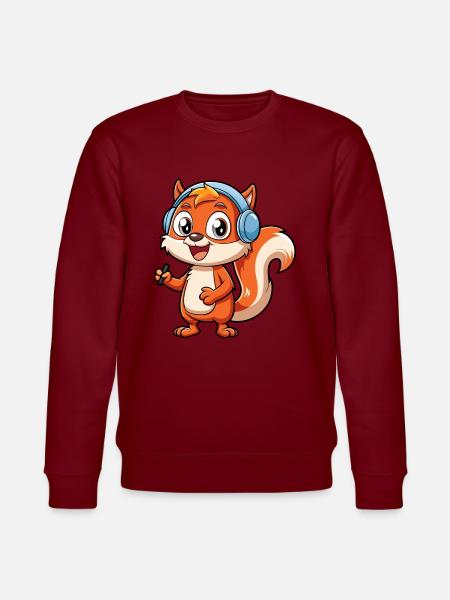 Ekorre Rolig Tecknad Figur Hörlurar Musik - Ekologisk sweatshirt CHANGER unisex från Stanley/Stella - vinröd
