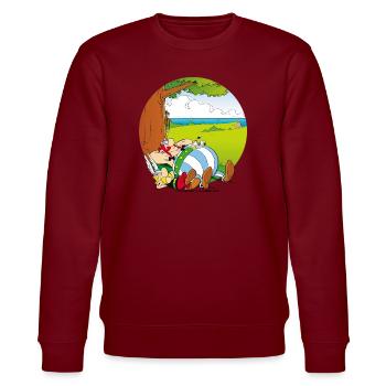 Asterix & Obelix Machen Siesta Mit Idefix - Stanley/Stella Unisex Bio-Sweatshirt CHANGER  - Burgunderrot - Vorne - Nik (191cm) & Marisol (170cm)