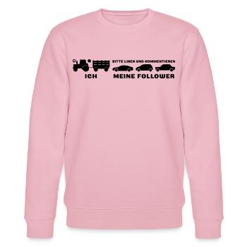 Ich meine Follower Liken und Kommentieren Traktor - Stanley/Stella Unisex Bio-Sweatshirt CHANGER  - Hellrosa - Vorne - Jaron (178cm) & Liana (172cm)