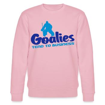Goalies Tend To Business - Stanley/Stella Unisex Bio-Sweatshirt CHANGER  - Hellrosa - Vorne - Jaron (178cm) & Liana (172cm)