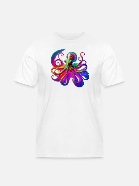 Psychedelic Neon Octopus - Men's Workwear T-Shirt - white