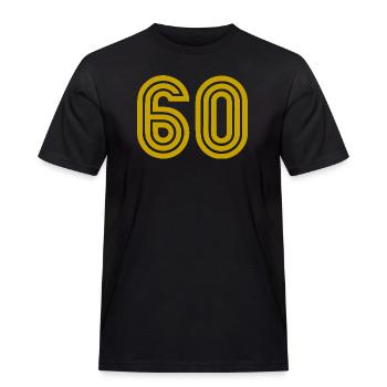 60. 60 JAHRE. 60-JÄHRIGES JUBILÄUM. 60. GEBURTSTAG. - Männer Workwear T-Shirt - Schwarz - Vorne - AI Model Male 178 light (178cm)