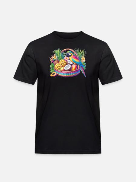 Obstkorb mit Papagei - Männer Workwear T-Shirt - Schwarz
