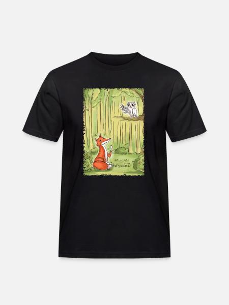 Waldgespräch: Fuchs und Eule - Männer Workwear T-Shirt - Schwarz