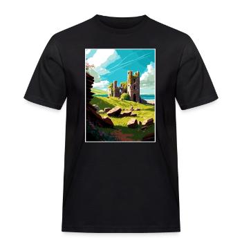 Llansteffan Castle Wales Hangin Reiseposter - Männer Workwear T-Shirt - Schwarz - Vorne - AI Model Male 178 light (178cm)