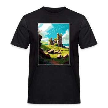 Llansteffan Castle Wales Hangin Reiseposter - Männer Workwear T-Shirt - Schwarz - Vorne - AI Model Male 178 light (178cm)