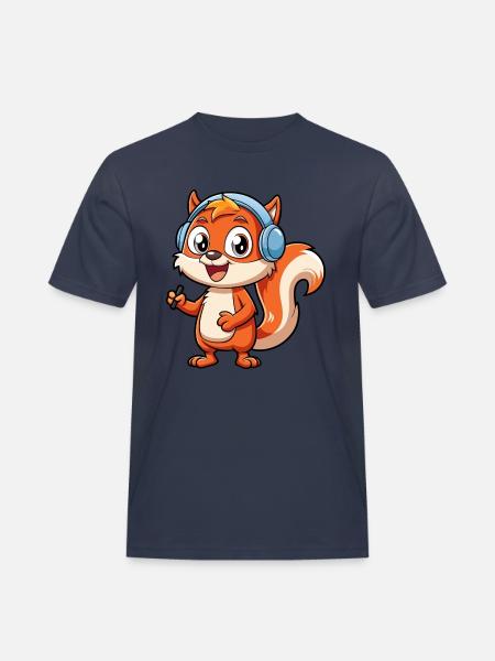 Ekorre Rolig Tecknad Figur Hörlurar Musik - Arbets-T-shirt herr - marinblå