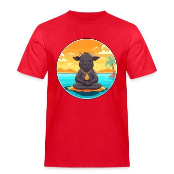 Buffalo Cartoon Yoga Strand Sommer Illustration - Männer Workwear T-Shirt - Rot - Vorne - AI Model Male 185 dark (185cm)
