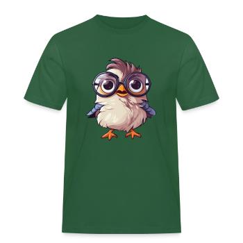 Spatz mit Brille Cartoon Kawaii Illustration - Männer Workwear T-Shirt - Flaschengrün - Vorne - AI Model Male 178 light (178cm)