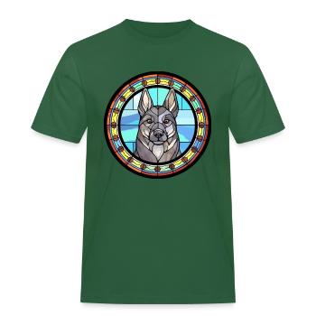 Schwedischer Elchhund Hunderasse Buntes Glas - Männer Workwear T-Shirt - Flaschengrün - Vorne - AI Model Male 178 light (178cm)