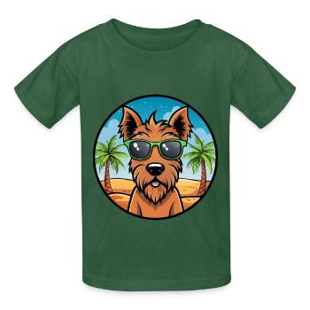 Irish Terrier Hunderasse Cartoon Sonnenbrille Strand - Kinder T-Shirt von Russell - Flaschengrün - Vorne - AI Model Kid Male (0cm)