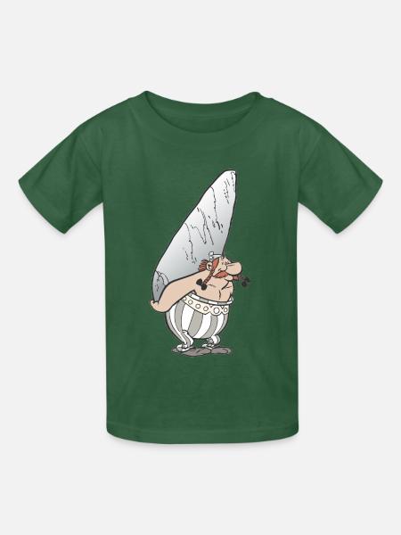 Asterix & Obelix - Obelix mit Stein - Kinder T-Shirt von Russell - Flaschengrün