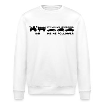 Ich meine Follower Liken und Kommentieren Traktor - Stanley/Stella Unisex Bio-Sweatshirt ROLLER - Weiß - Vorne - Nik (191cm)