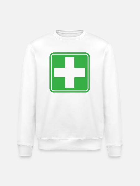 First Aid Medical Cross Safety Sign Vector Icon - Stanley/Stella ROLLER Unisex Organic Sweatshirt - white