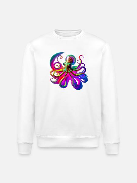 Psychedelic Neon Octopus - Stanley/Stella ROLLER Unisex Organic Sweatshirt - white