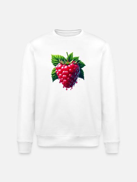 Runny leafy raspberry - Stanley/Stella ROLLER Unisex Organic Sweatshirt - white