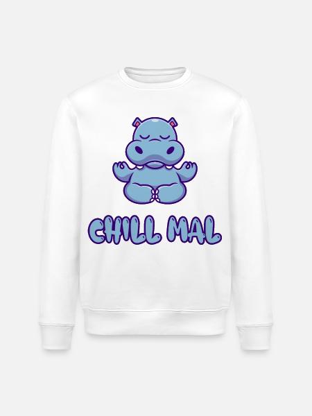 Chill Mal Hippo Meditation - Stanley/Stella Unisex Bio-Sweatshirt ROLLER - Weiß