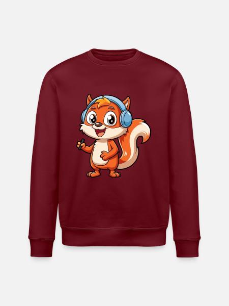 Ekorre Rolig Tecknad Figur Hörlurar Musik - Ekologisk sweatshirt ROLLER unisex från Stanley/Stella - vinröd