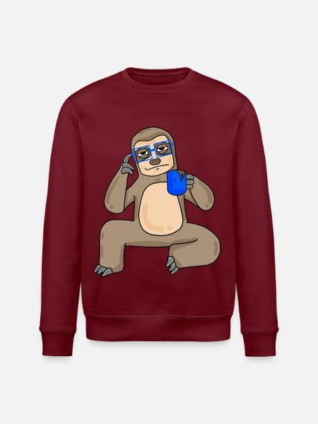 Sloth with glasses and coffee - Stanley/Stella ROLLER Unisex Organic Sweatshirt - burgundy