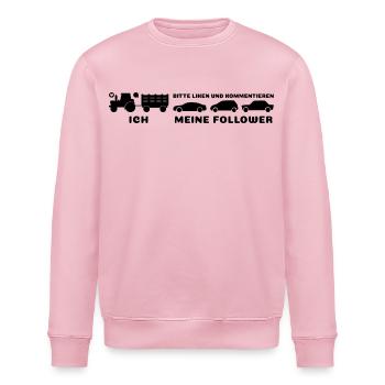 Ich meine Follower Liken und Kommentieren Traktor - Stanley/Stella Unisex Bio-Sweatshirt ROLLER - Hellrosa - Vorne - Nik (191cm)