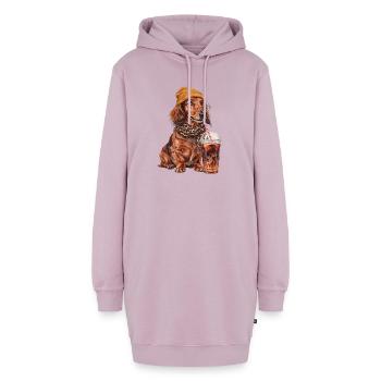 Langhaardackel mit Leo-Schal und Eiskaffee - Hoodie-Kleid - Altrosa - Vorne - AI Model Female 172 light (172cm)