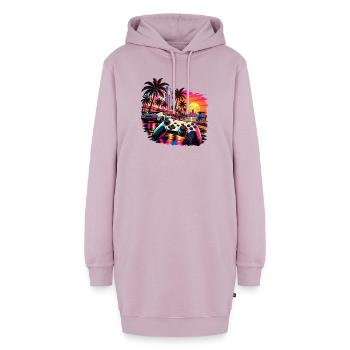 Miami Skyline Gamer Motiv - Geschenk für Gamer - Hoodie-Kleid - Altrosa - Vorne - AI Model Female 172 light (172cm)