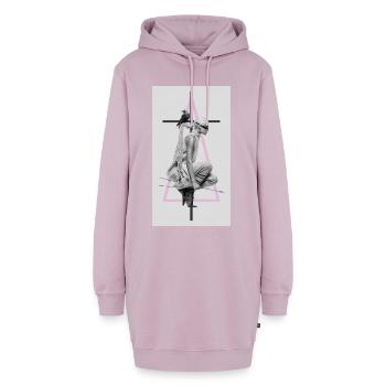 Modecollage mit Rabe und Dreieck - Hoodie-Kleid - Altrosa - Vorne - AI Model Female 172 light (172cm)