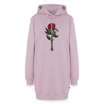 Karmesinrote Rose auf schwarzem Hintergrund - Hoodie-Kleid - Altrosa - Vorne - AI Model Female 172 light (172cm)