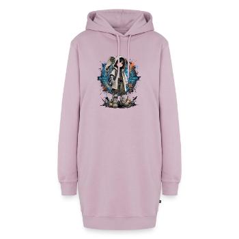 Baby-Cyborg im Cyberpunk-Viertel - Hoodie-Kleid - Altrosa - Vorne - AI Model Female 172 light (172cm)