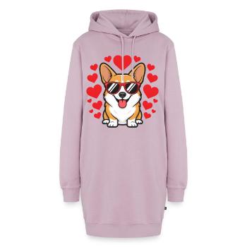 Corgi Valentine Hearts Sonnenbrille Welpenliebe - Hoodie-Kleid - Altrosa - Vorne - AI Model Female 172 light (172cm)
