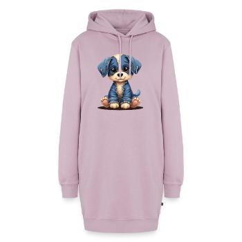 Süßer Welpe im blauen Jeans-Patchwork - Hoodie-Kleid - Altrosa - Vorne - AI Model Female 172 light (172cm)