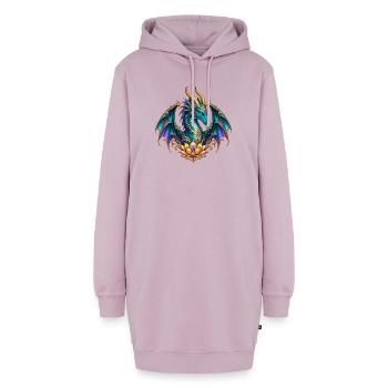 Lotusdrache – Türkiser Fantasy-Drache in Gold - Hoodie-Kleid - Altrosa - Vorne - AI Model Female 172 light (172cm)