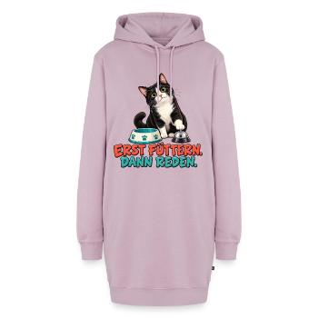 Katze – Erst füttern, dann reden - Hoodie-Kleid - Altrosa - Vorne - AI Model Female 172 light (172cm)
