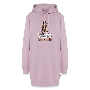 Holz hat Charakter. Ich auch. – Schreiner-Waschbär - Hoodie-Kleid - Altrosa - Vorne - AI Model Female 172 light (172cm)