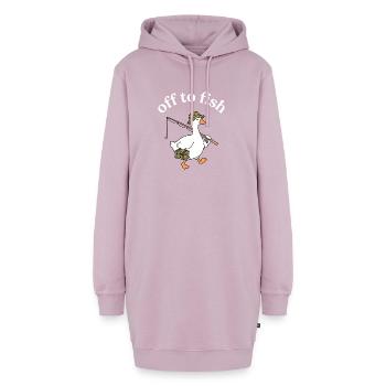 Auf ins Angeln: Ente mit Köderbox - Hoodie-Kleid - Altrosa - Vorne - AI Model Female 172 light (172cm)
