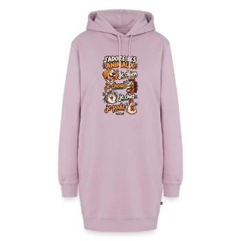 Ich liebe Tiere – ich hunde, ich reite Pferde, ich kätze - Hoodie-Kleid - Altrosa - Vorne - AI Model Female 172 light (172cm)