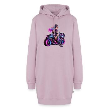 Cyber-Neon-Moto-Königin - Hoodie-Kleid - Altrosa - Vorne - AI Model Female 172 light (172cm)