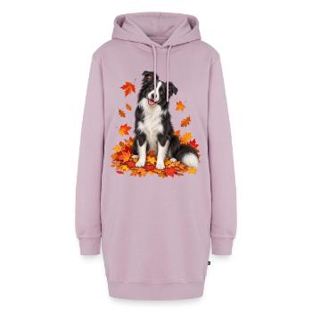 Herbstlicher Border Collie mit Blättern - Hoodie-Kleid - Altrosa - Vorne - AI Model Female 172 light (172cm)