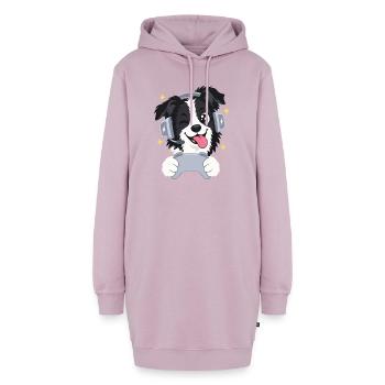 Gaming Border Collie mit Headset und Controller - Hoodie-Kleid - Altrosa - Vorne - AI Model Female 172 light (172cm)